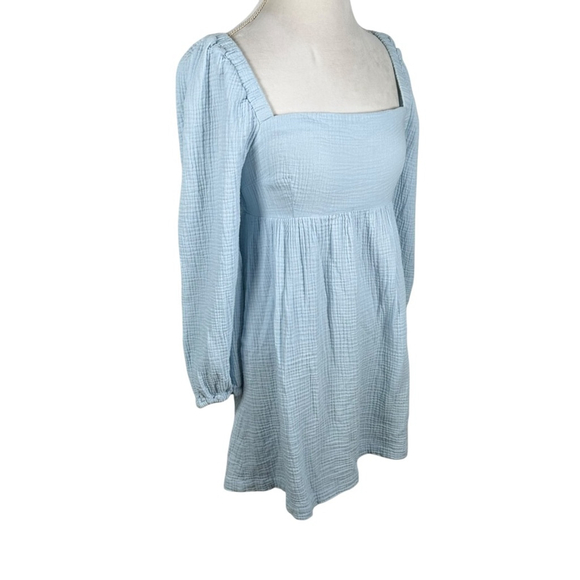 J. Crew Squareneck Soft Gauze Dress Hydrangea Blue Smocked Cotton Cottage Size S - Picture 7 of 9